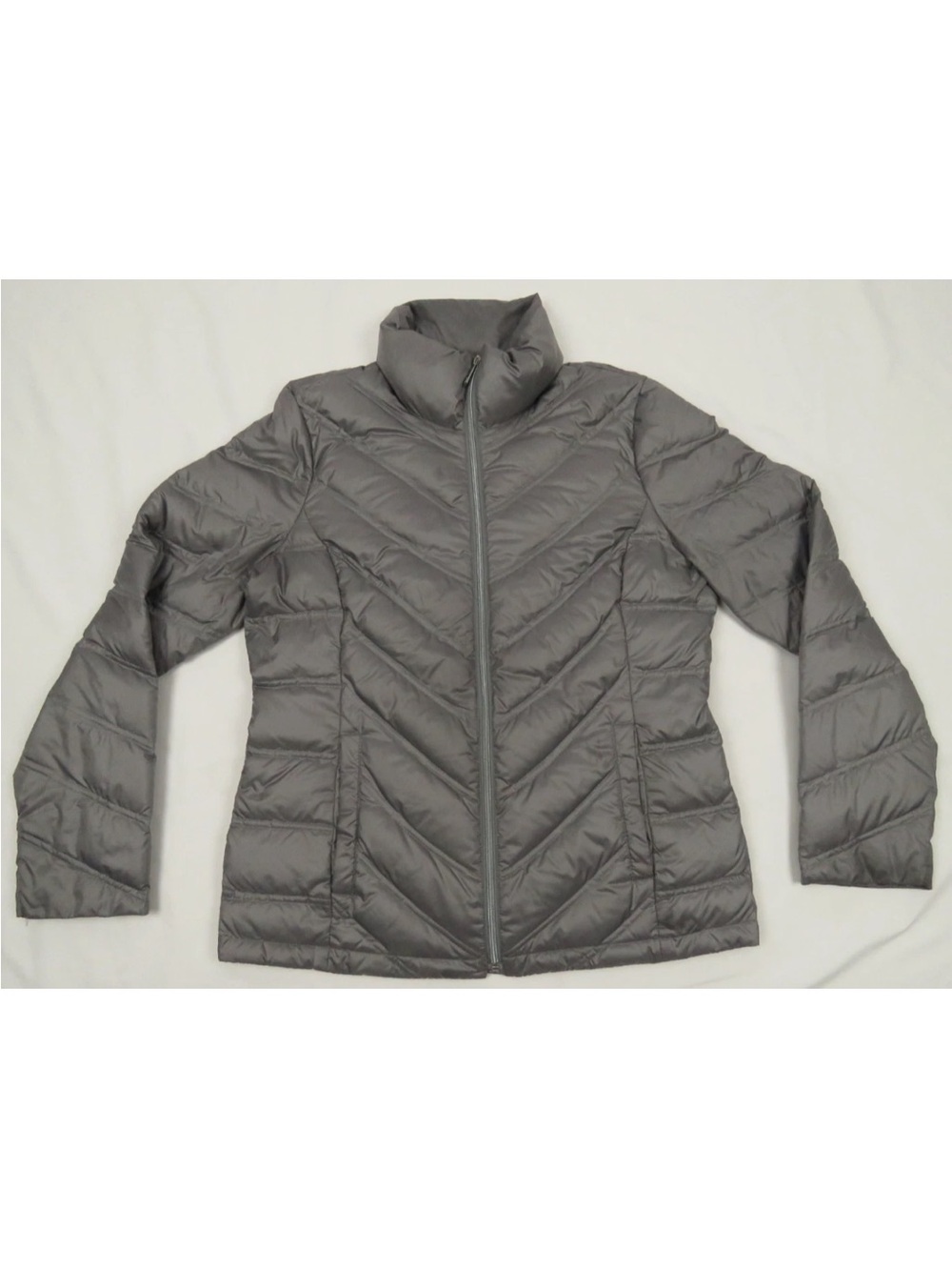 Kenneth Cole Quilted Down Gray Womens Full Zip Puffer Coat Jacket M